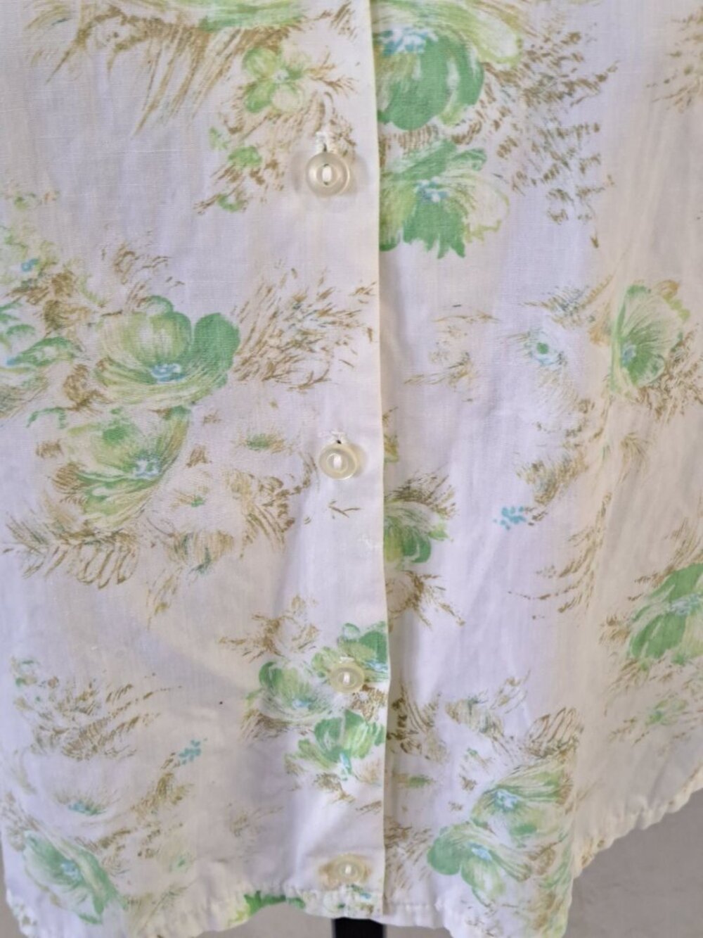 Vintage 70's Sleeveless Button-Up Blouse Green Floral Print Collared Women's S - Picture 4 of 9